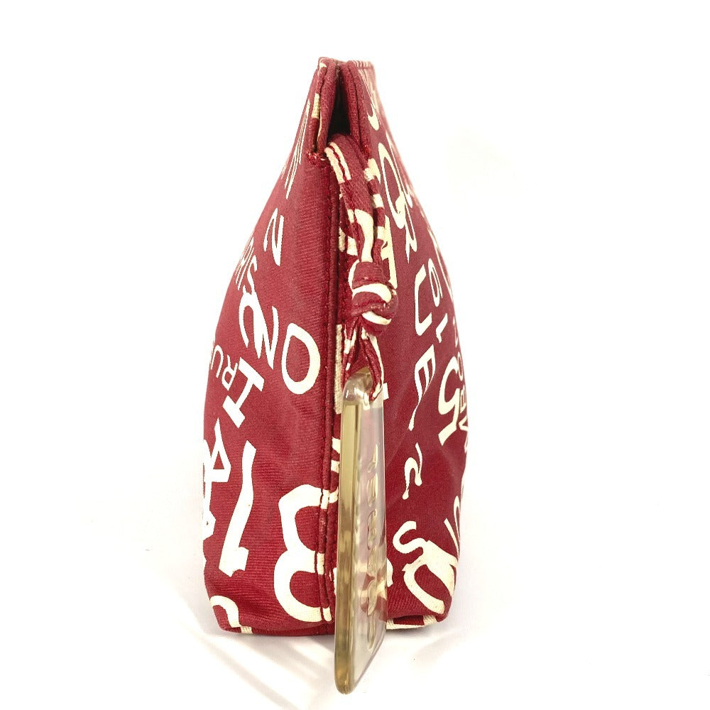 CHANEL Pouch canvas Red Bysy line logo Women Used Authentic