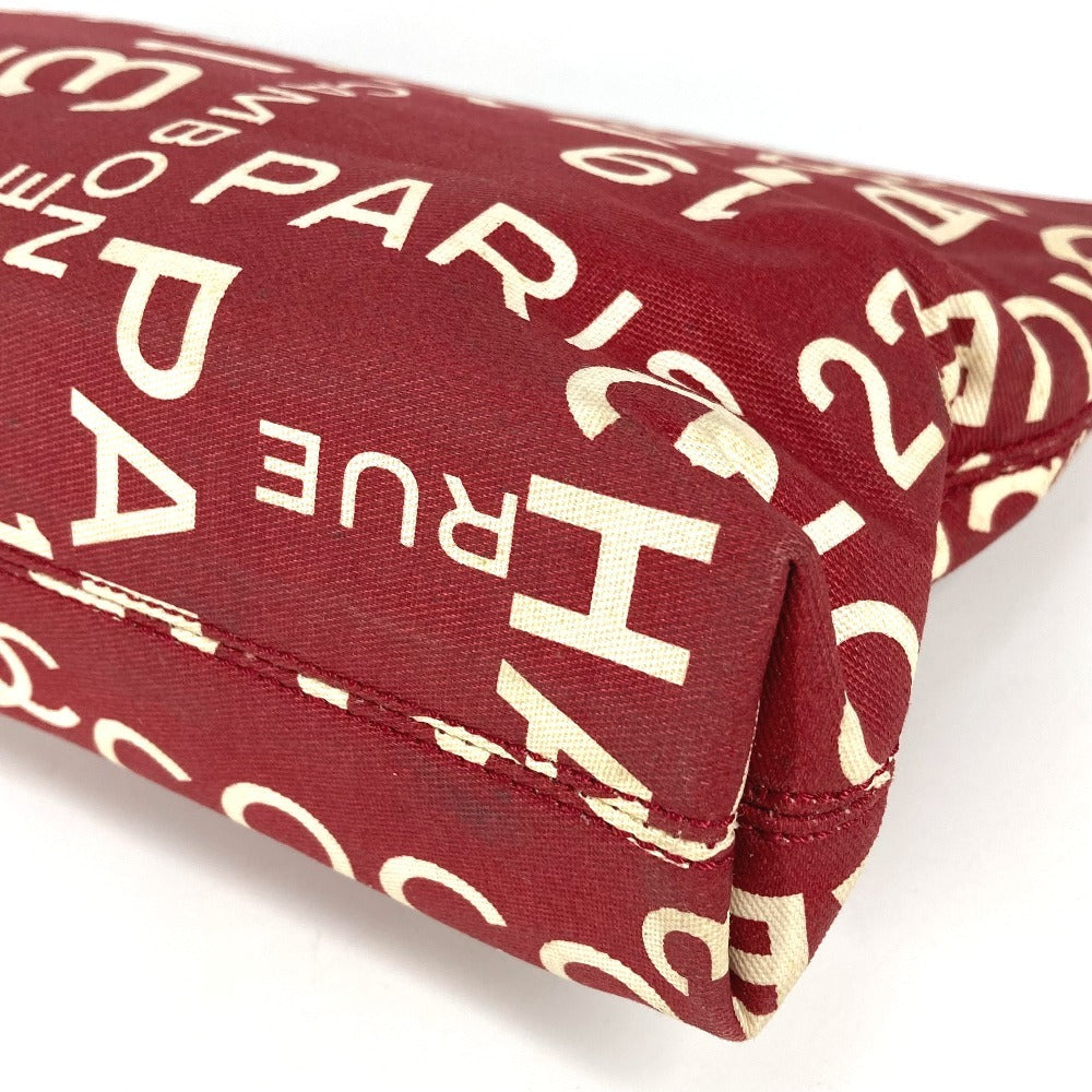 CHANEL Pouch canvas Red Bysy line logo Women Used Authentic