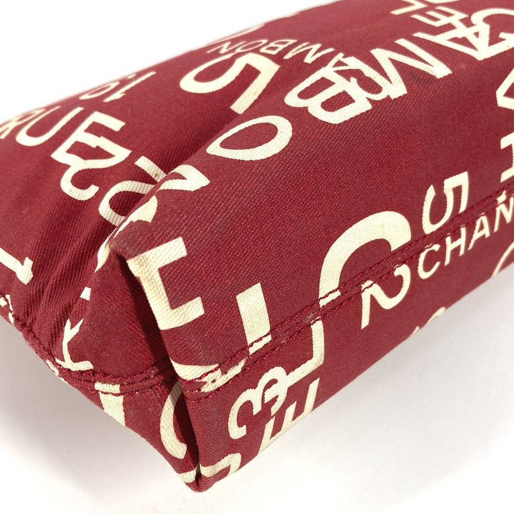 CHANEL Pouch canvas Red Bysy line logo Women Used Authentic