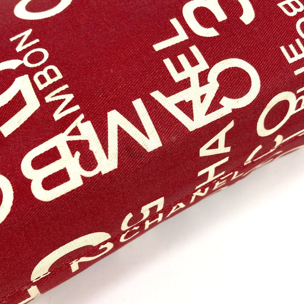 CHANEL Pouch canvas Red Bysy line logo Women Used Authentic