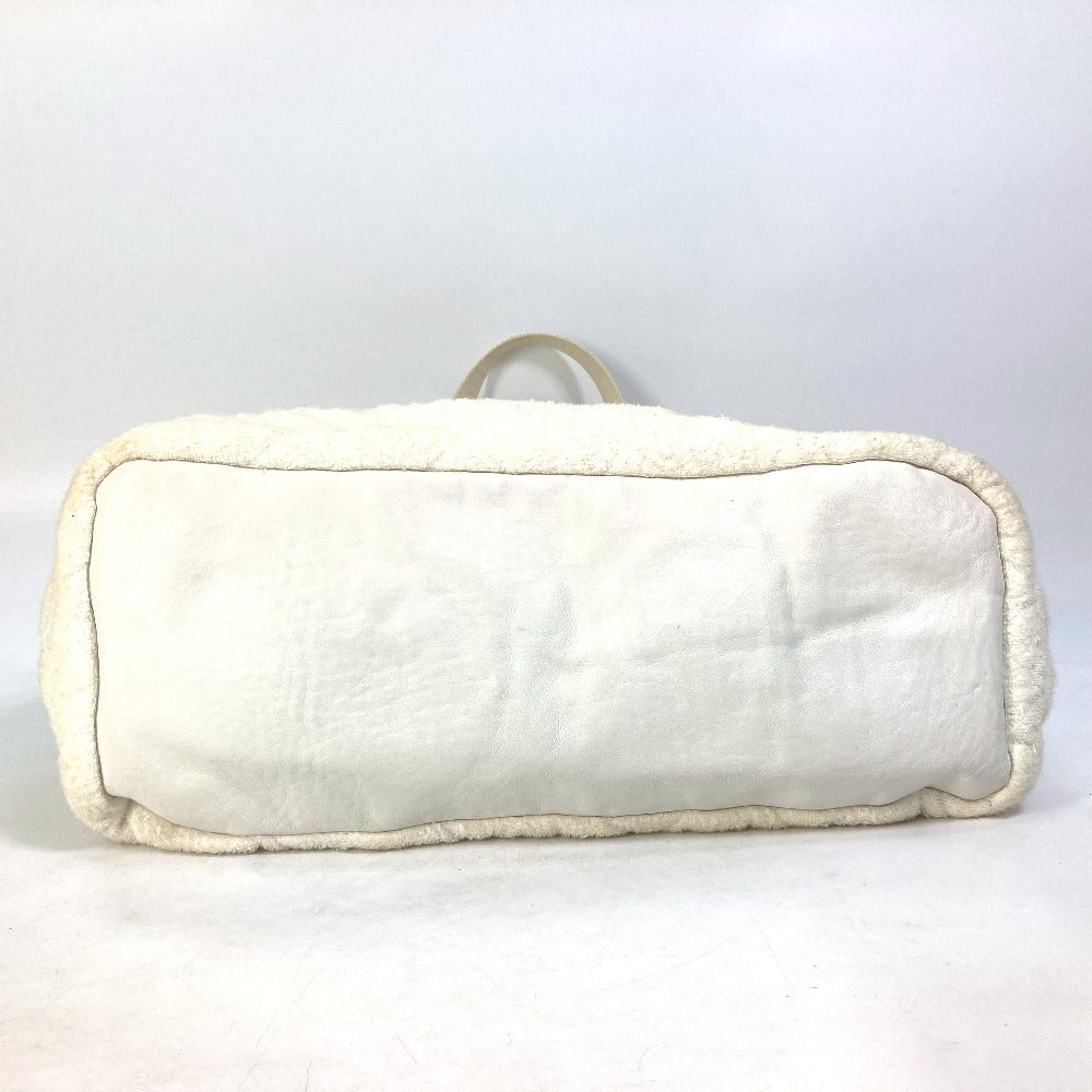 CHANEL Tote Bag Cotton leather white beach bag pile CC COCO Mark Women Used Authentic