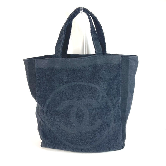 CHANEL Tote Bag pile black logo CC COCO Mark