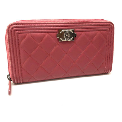 CHANEL Long Wallet Purse A68733 lambskin Rose Boy chanel Women Used Authentic