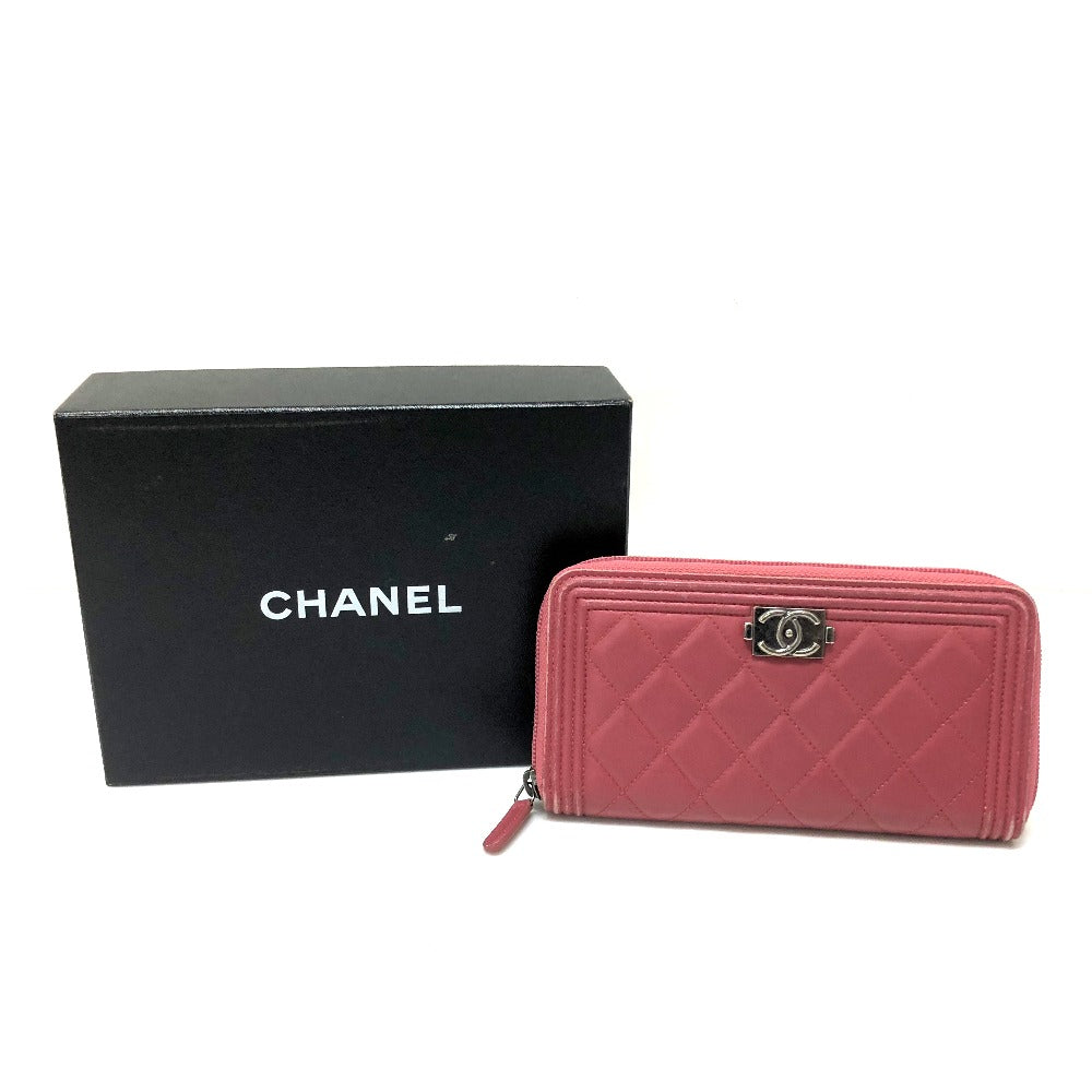 CHANEL Long Wallet Purse A68733 lambskin Rose Boy chanel Women Used Authentic