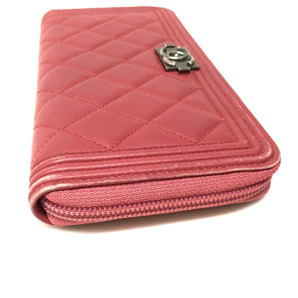 CHANEL Long Wallet Purse A68733 lambskin Rose Boy chanel Women Used Authentic