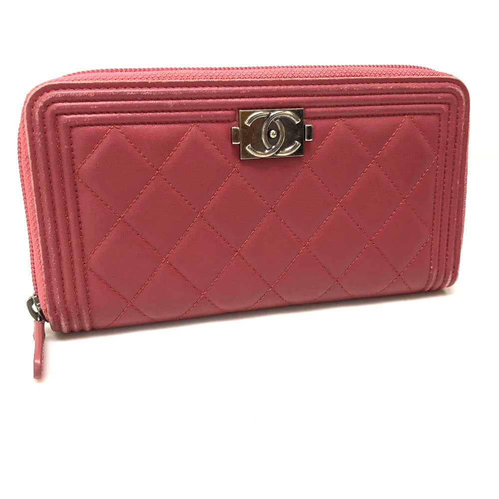CHANEL Long Wallet Purse A68733 lambskin Rose Boy chanel Women Used Authentic