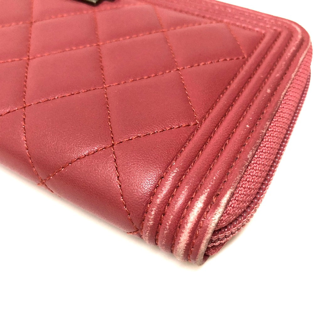 CHANEL Long Wallet Purse A68733 lambskin Rose Boy chanel Women Used Authentic