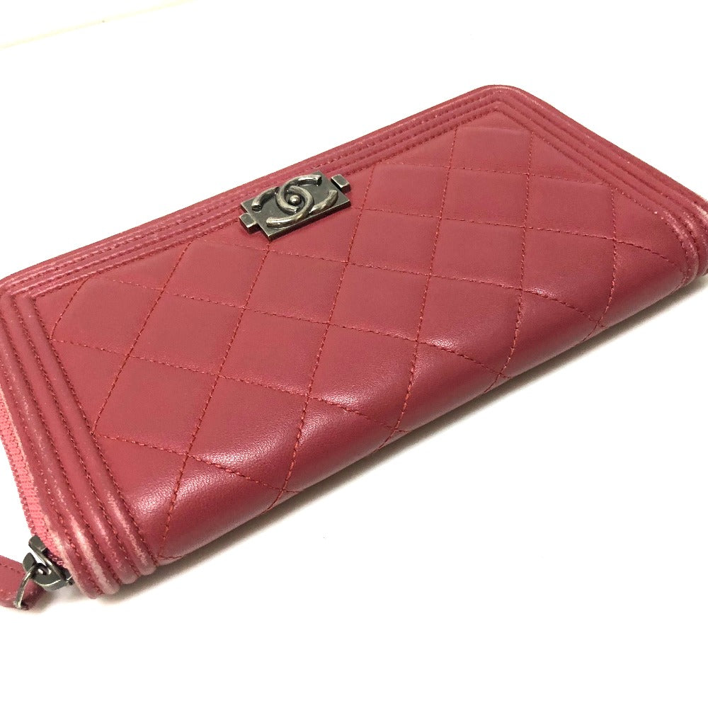 CHANEL Long Wallet Purse A68733 lambskin Rose Boy chanel Women Used Authentic