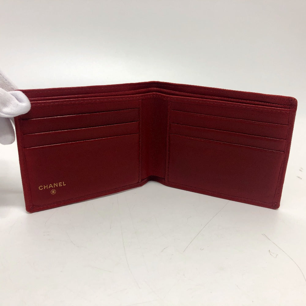 CHANEL Folded wallet lambskin Red Pico Lore Women Used Authentic