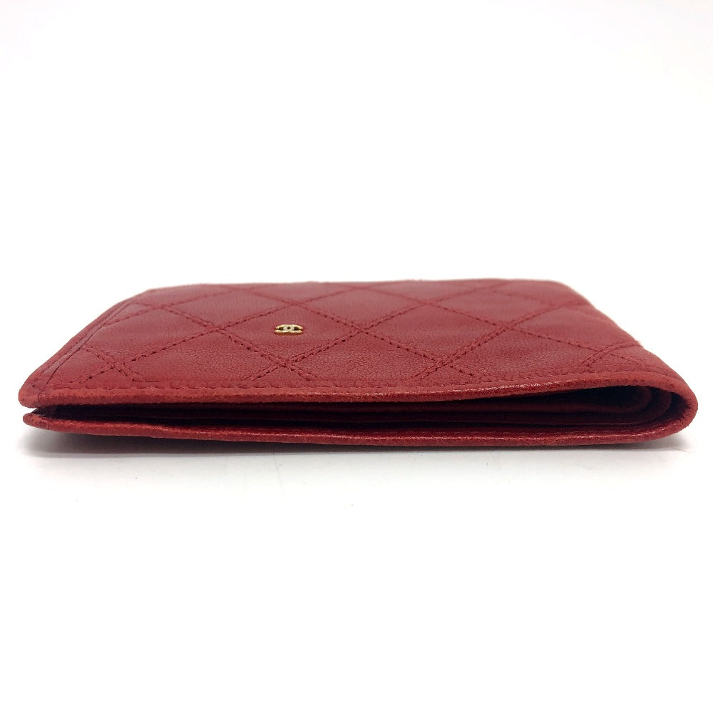 CHANEL Folded wallet lambskin Red Pico Lore Women Used Authentic