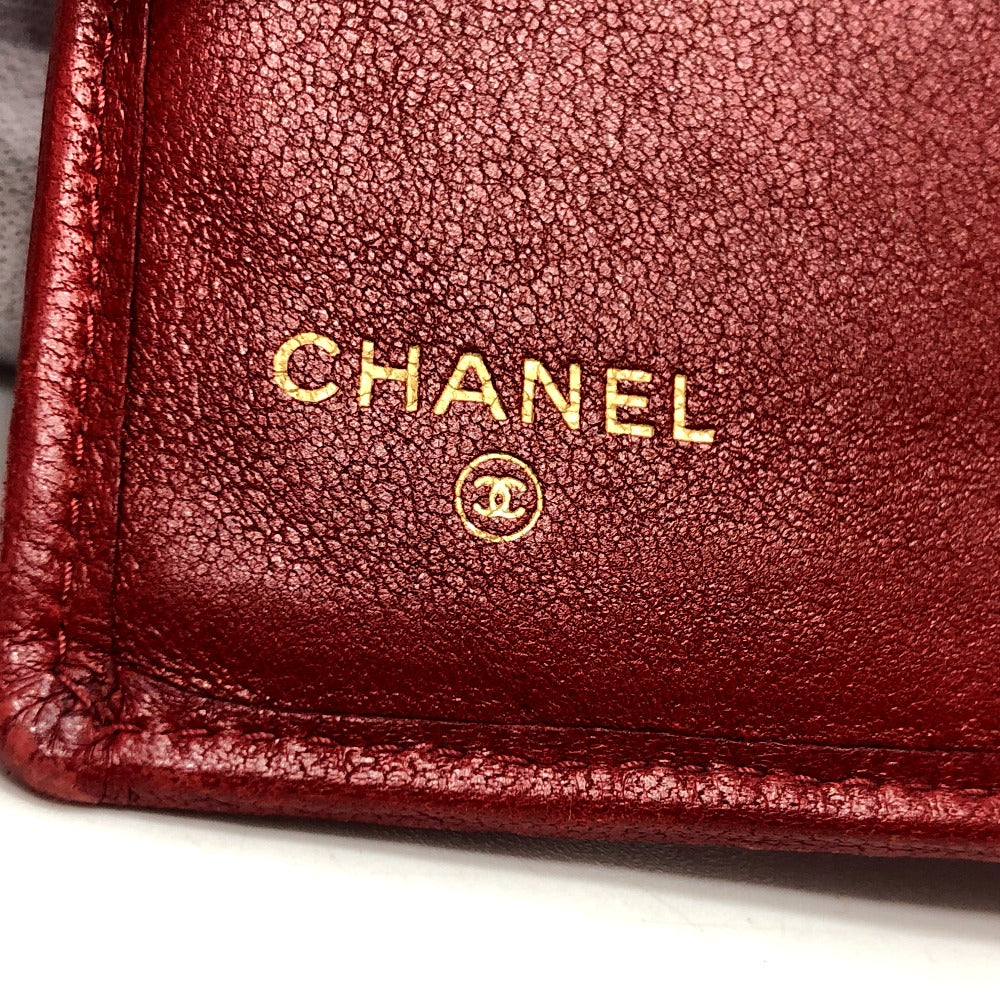 CHANEL Folded wallet lambskin Red Pico Lore Women Used Authentic