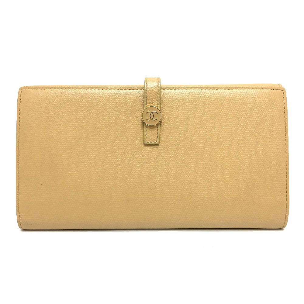 CHANEL Folded wallet leather beige COCO Button Women Used Authentic