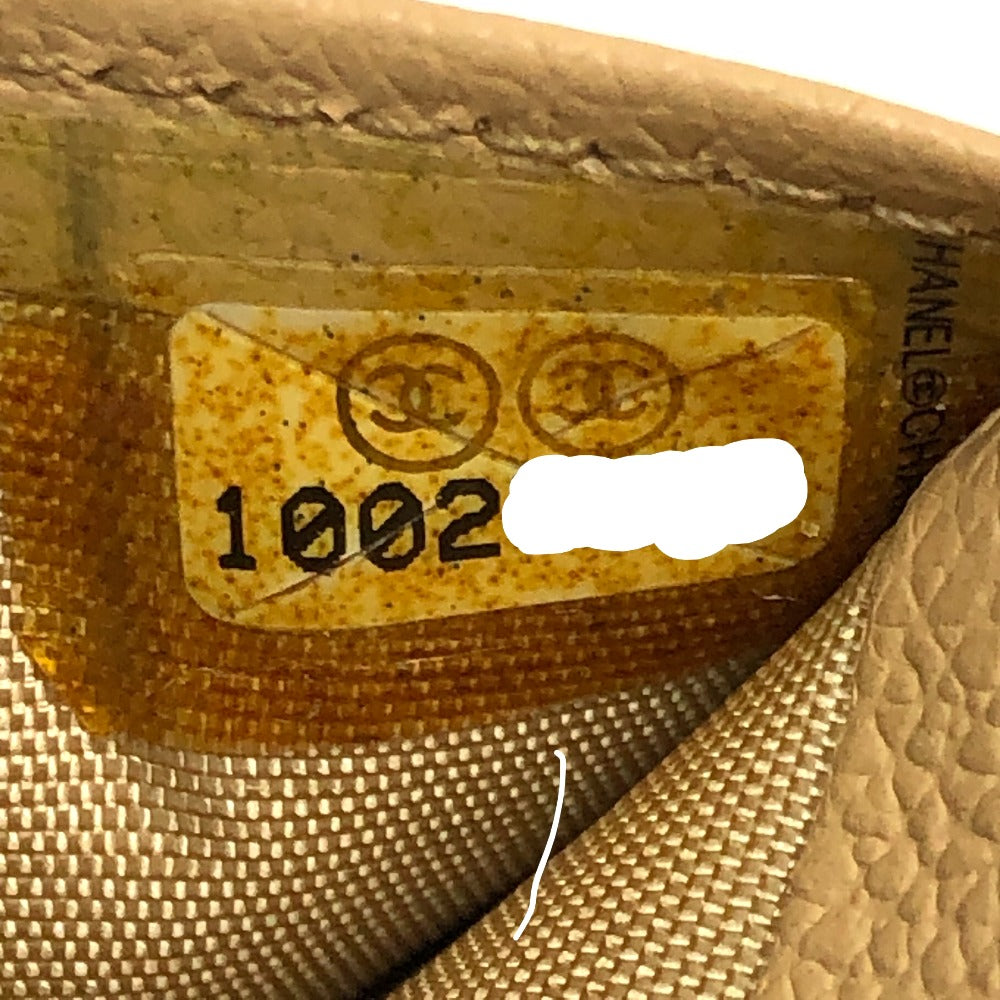 CHANEL Folded wallet leather beige COCO Button Women Used Authentic
