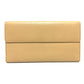 CHANEL Folded wallet leather beige COCO Button Women Used Authentic