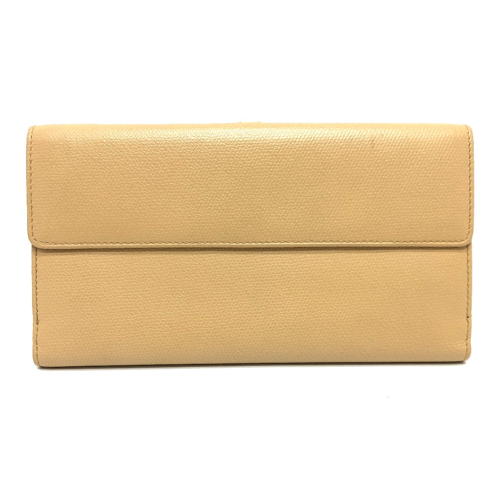CHANEL Folded wallet leather beige COCO Button Women Used Authentic