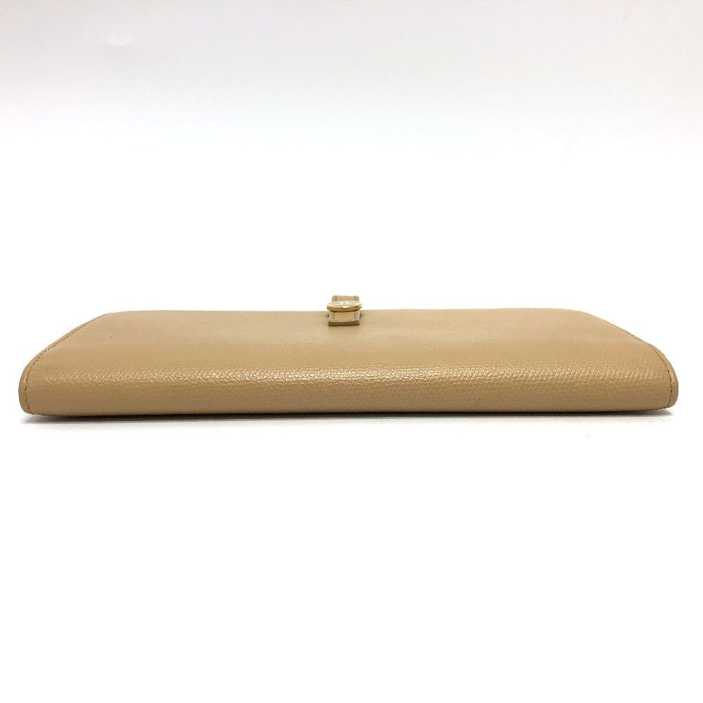 CHANEL Folded wallet leather beige COCO Button Women Used Authentic