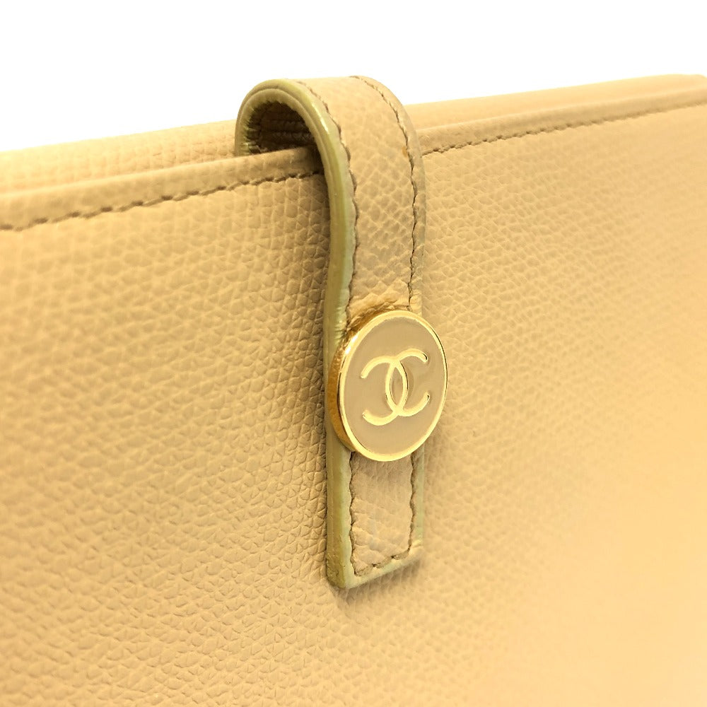 CHANEL Folded wallet leather beige COCO Button Women Used Authentic
