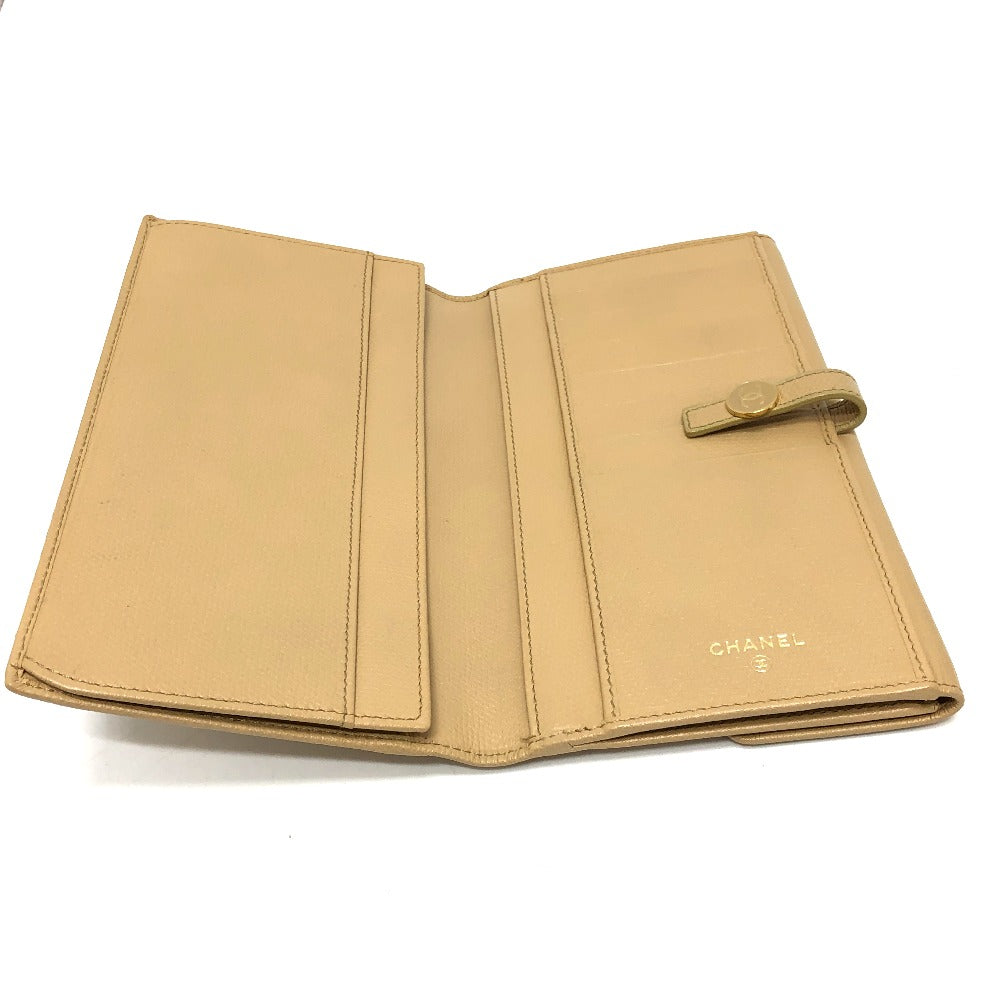 CHANEL Folded wallet leather beige COCO Button Women Used Authentic