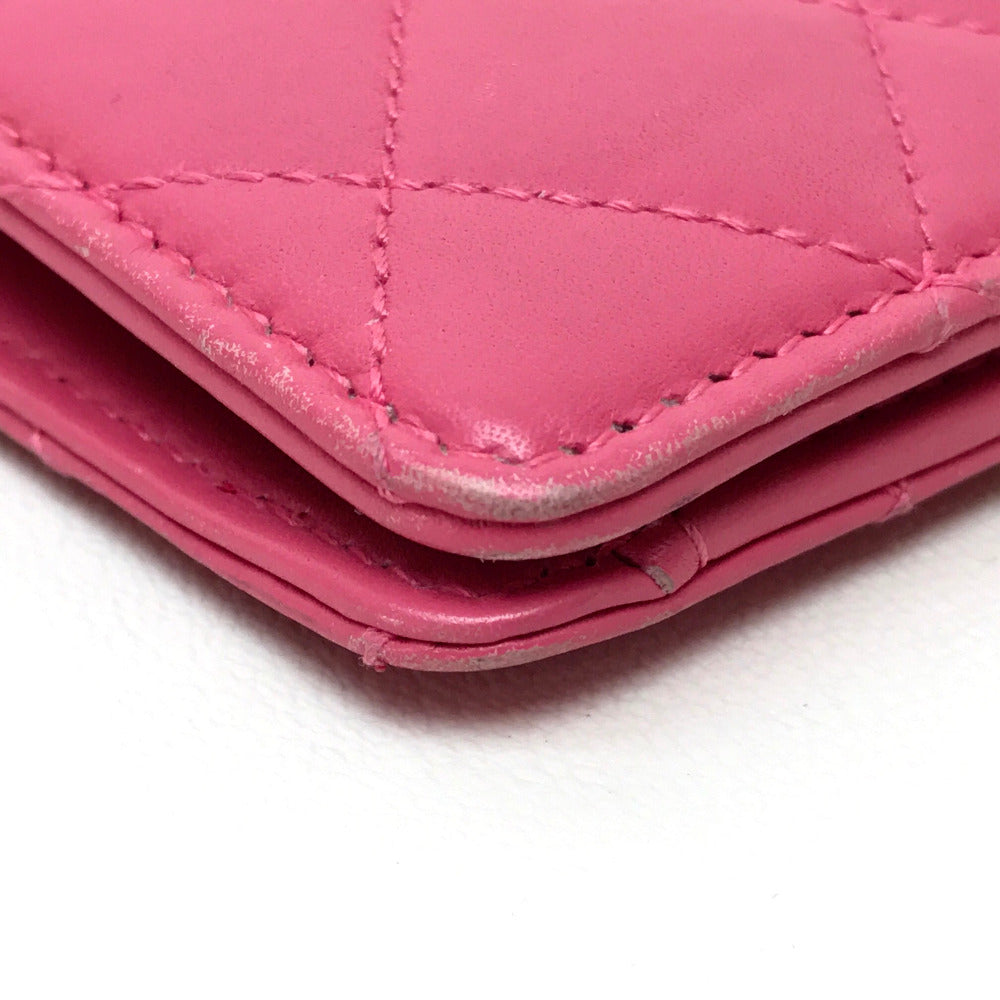 CHANEL Folded wallet A80211 lambskin pink Simply CC COCO Mark Wallet Women Used Authentic