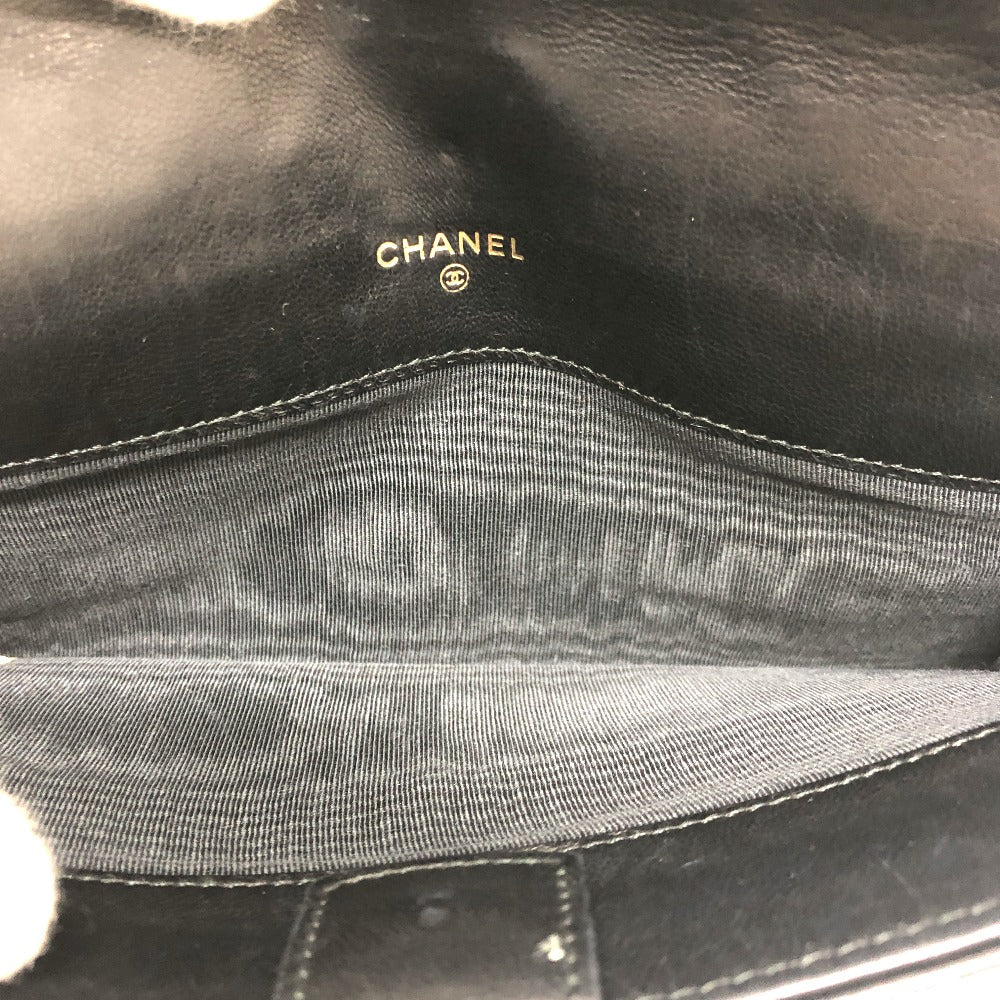 CHANEL Long Wallet Purse lambskin black Matrasse Women Used Authentic