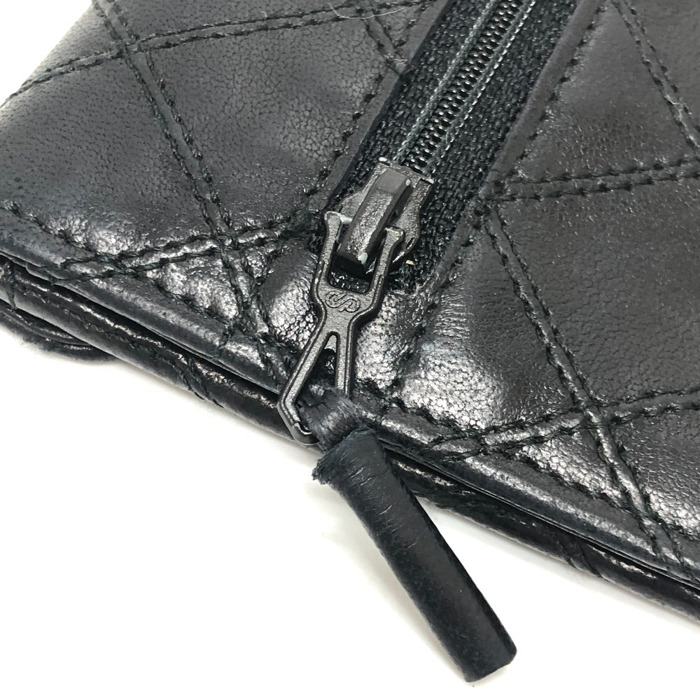 CHANEL Long Wallet Purse lambskin black Matrasse Women Used Authentic