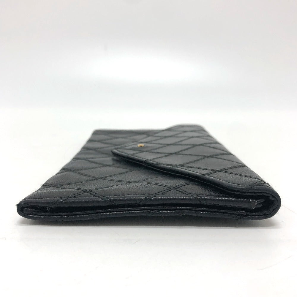 CHANEL Long Wallet Purse lambskin black Matrasse Women Used Authentic