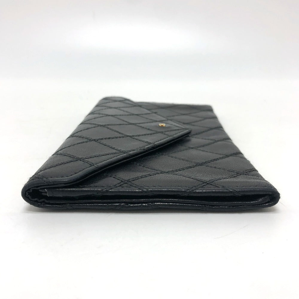 CHANEL Long Wallet Purse lambskin black Matrasse Women Used Authentic