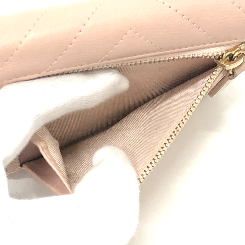 CHANEL Trifold wallet lambskin beige Vstitch Chevron