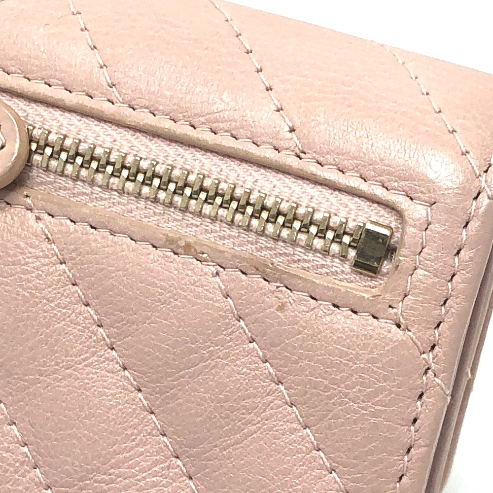 CHANEL Trifold wallet lambskin beige Vstitch Chevron