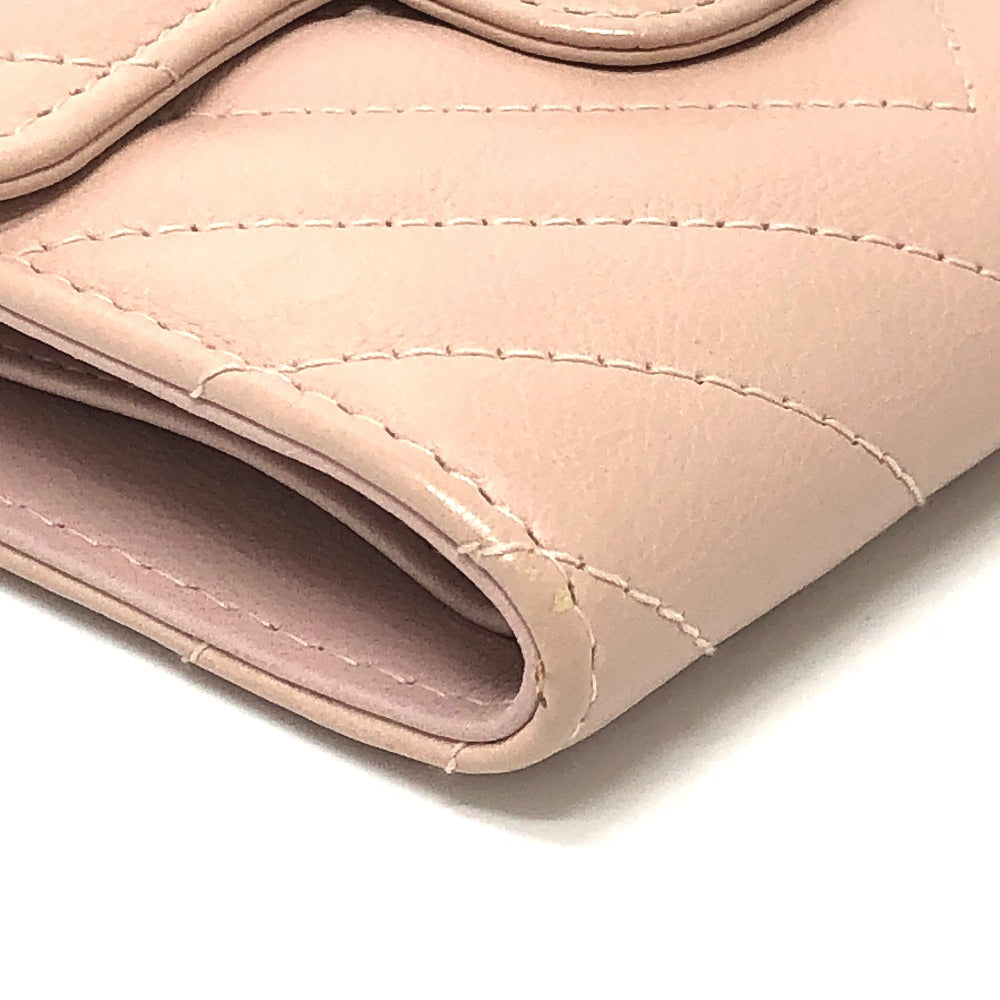 CHANEL Trifold wallet lambskin beige Vstitch Chevron