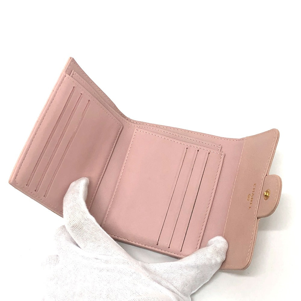 CHANEL Trifold wallet lambskin beige Vstitch Chevron