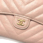 CHANEL Trifold wallet lambskin beige Vstitch Chevron
