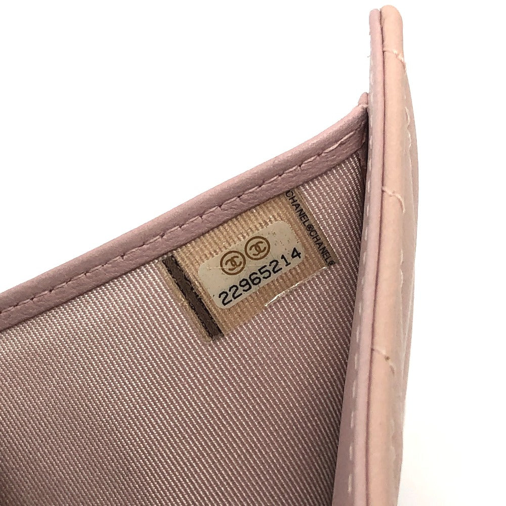 CHANEL Trifold wallet lambskin beige Vstitch Chevron