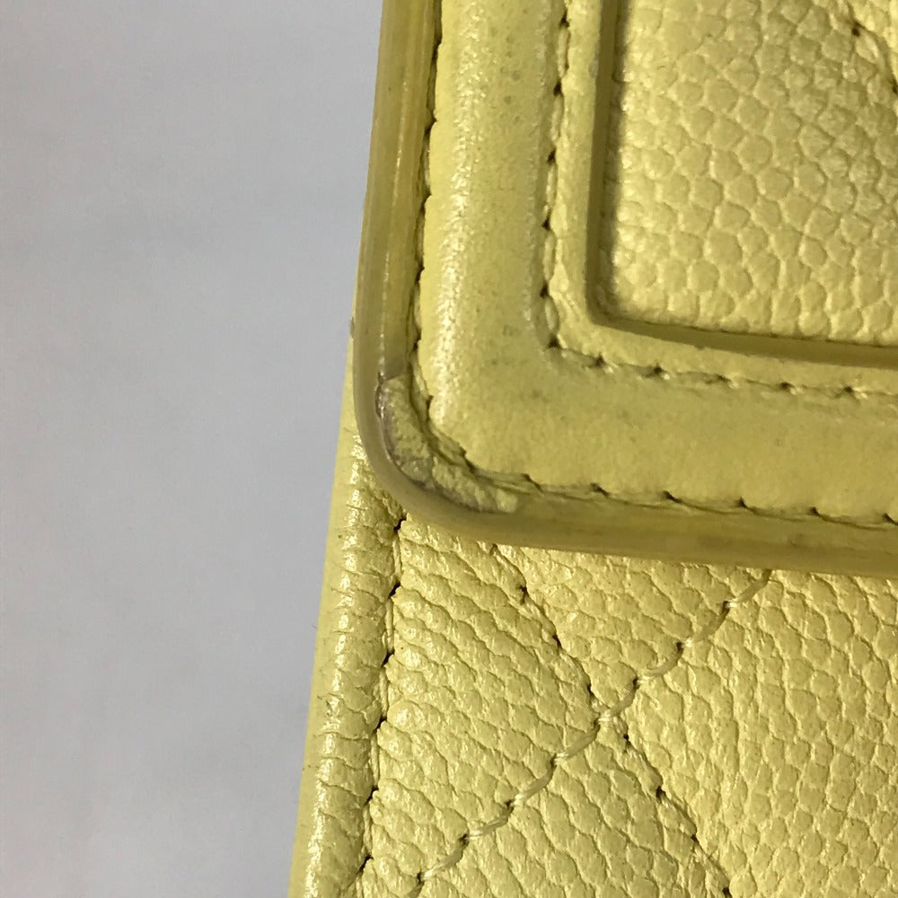 CHANEL Long Wallet Purse Caviar skin yellow Two fold Long wallet Filigree CC COCO Mark Women Used Authentic
