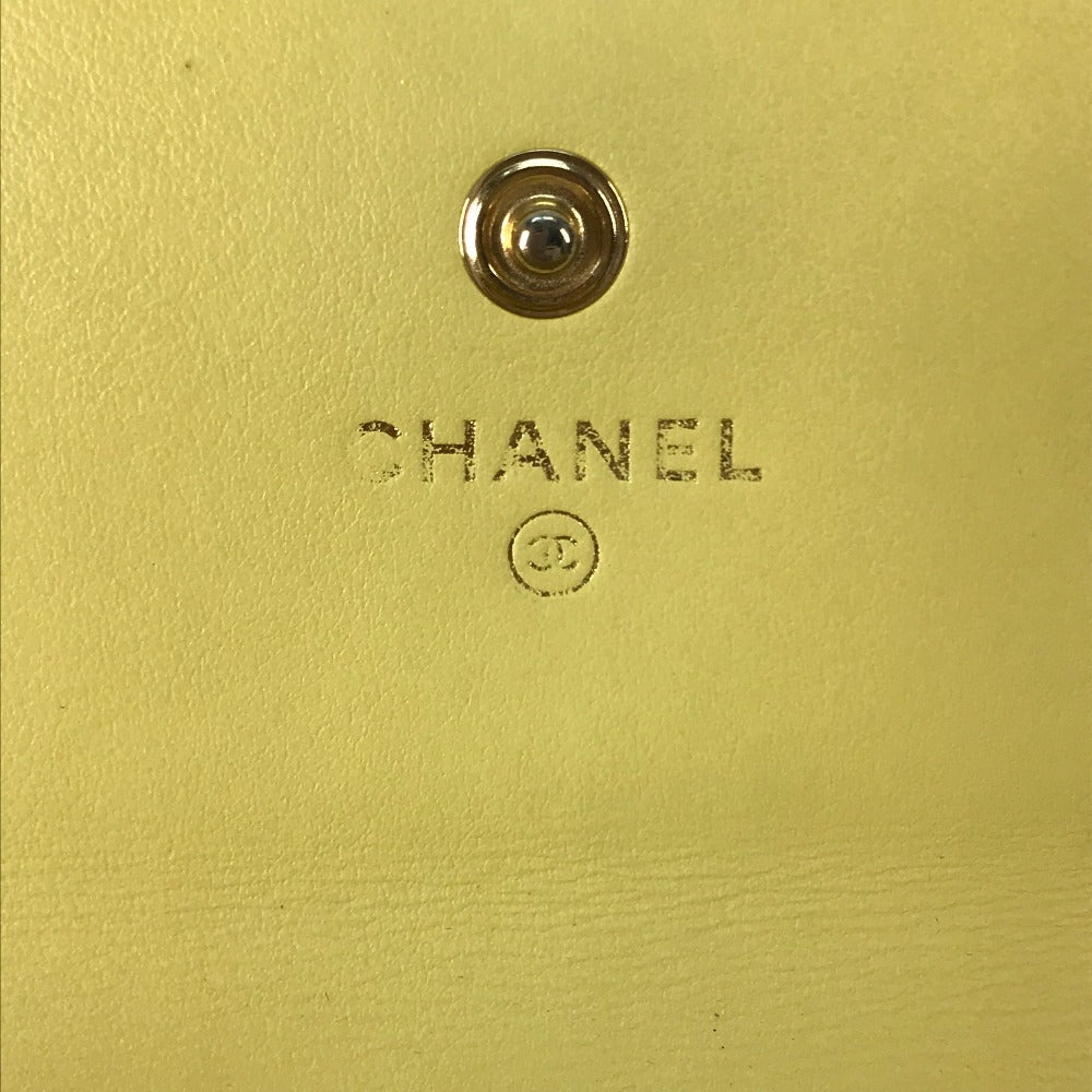 CHANEL Long Wallet Purse Caviar skin yellow Two fold Long wallet Filigree CC COCO Mark Women Used Authentic