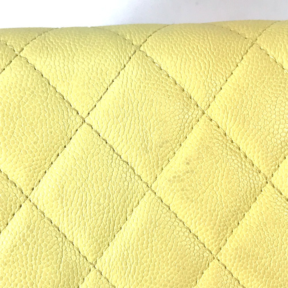 CHANEL Long Wallet Purse Caviar skin yellow Two fold Long wallet Filigree CC COCO Mark Women Used Authentic