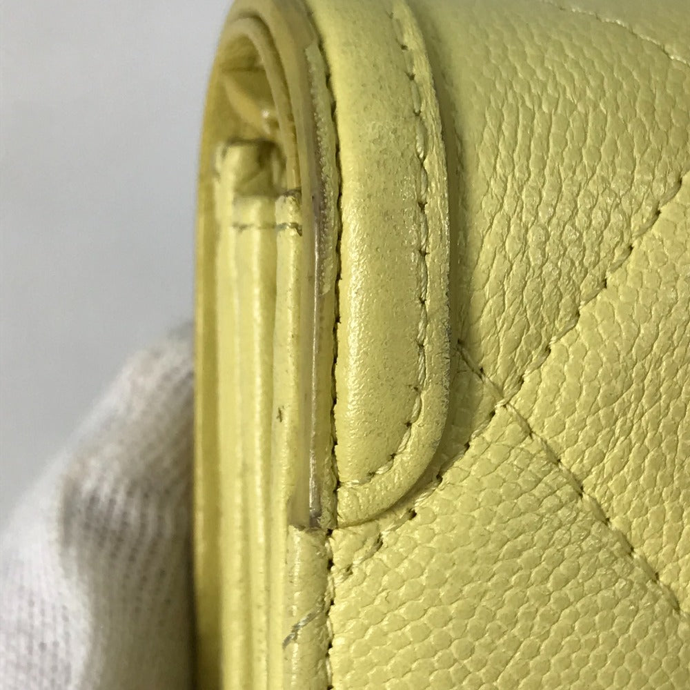 CHANEL Long Wallet Purse Caviar skin yellow Two fold Long wallet Filigree CC COCO Mark Women Used Authentic