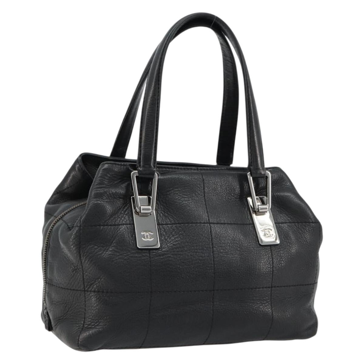 CHANEL Handbag Caviar Skin Black Silver CC