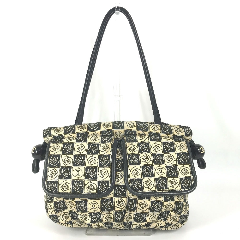 CHANEL Shoulder Bag canvas black Coco ball Camellia CC COCO Mark