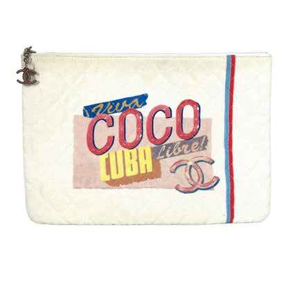 CHANEL Clutch bag canvas white COCO Coco logo Women Used Authentic