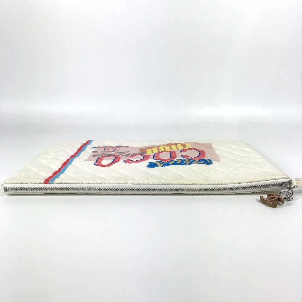 CHANEL Clutch bag canvas white COCO Coco logo Women Used Authentic