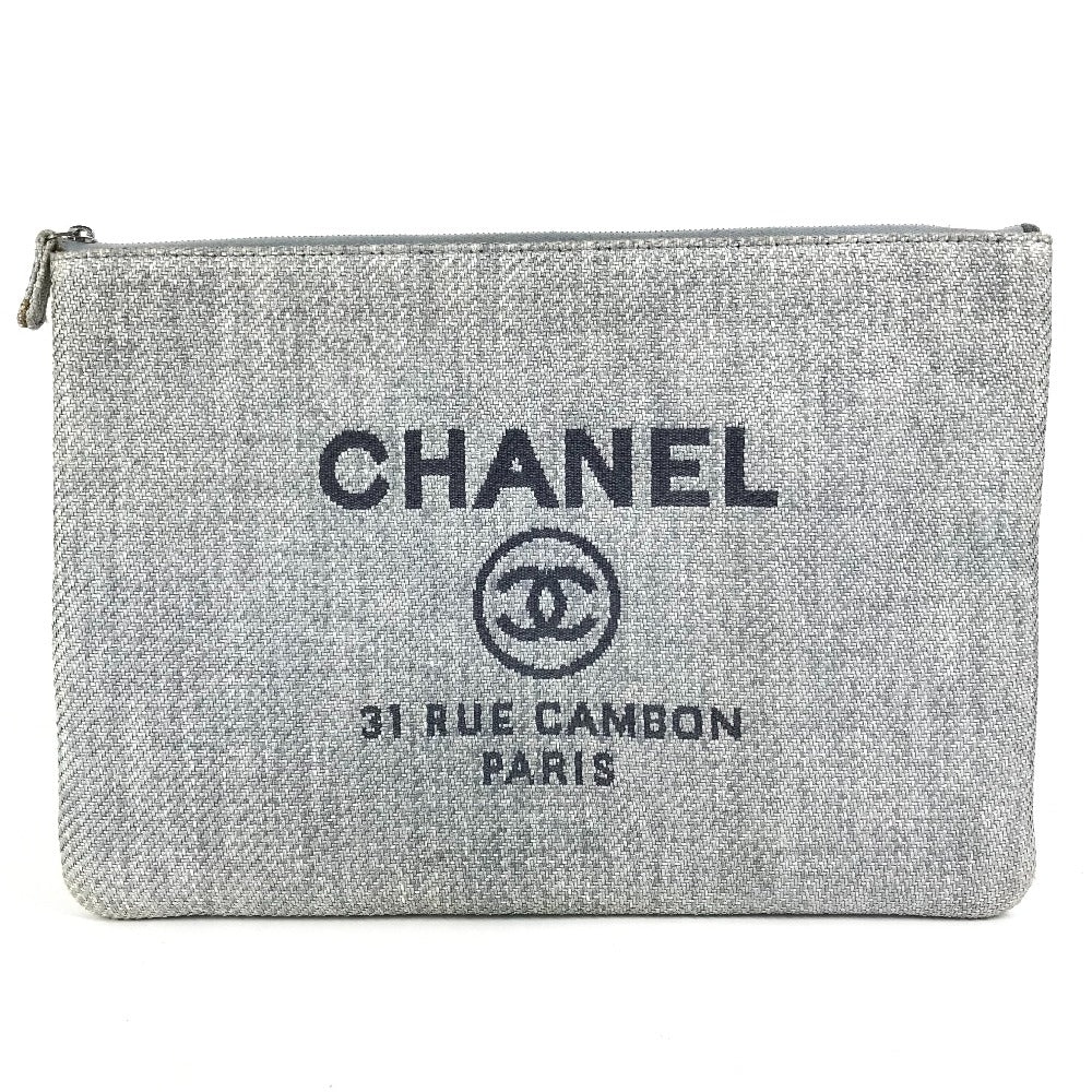 CHANEL Clutch bag canvas blue logo Deauville Women Used Authentic