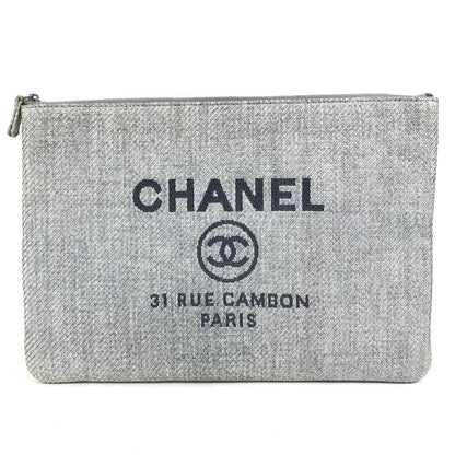CHANEL Clutch bag canvas blue logo Deauville Women Used Authentic