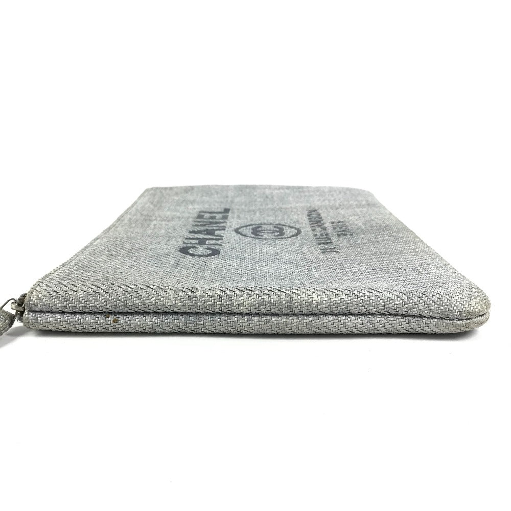 CHANEL Clutch bag canvas blue logo Deauville Women Used Authentic