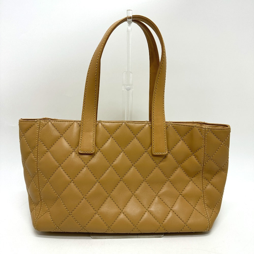 CHANEL Tote Bag Calfskin beige Wild stitch Women Used Authentic