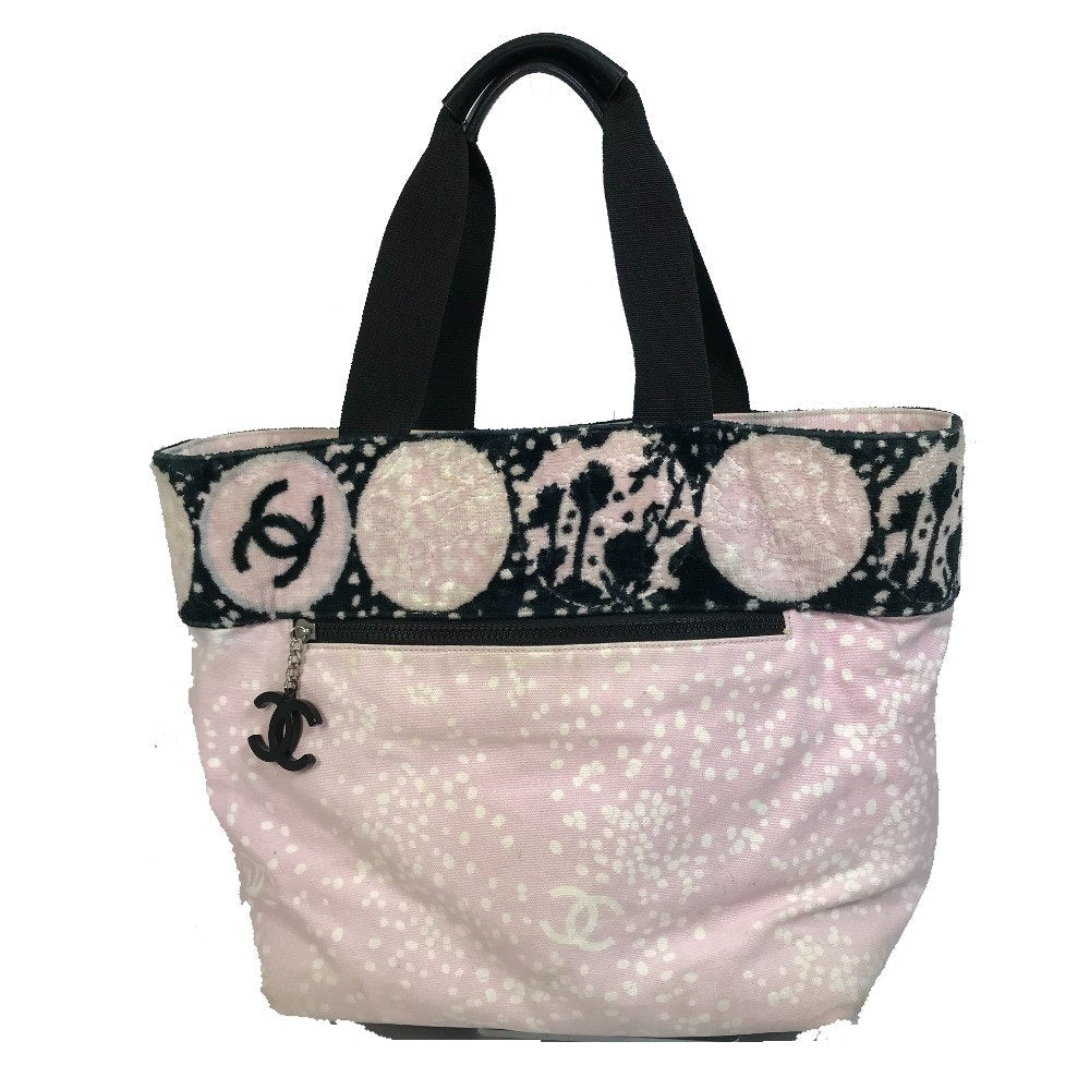 CHANEL Tote Bag canvas Light pink x black COCO Mark Women Used Authentic