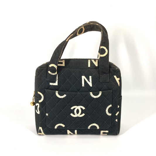 CHANEL Handbag canvas black All-over logo Women Used Authentic