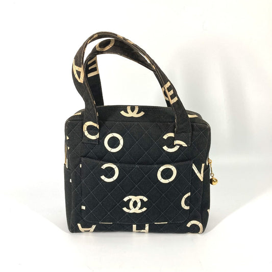CHANEL Handbag canvas black All-over logo Women Used Authentic
