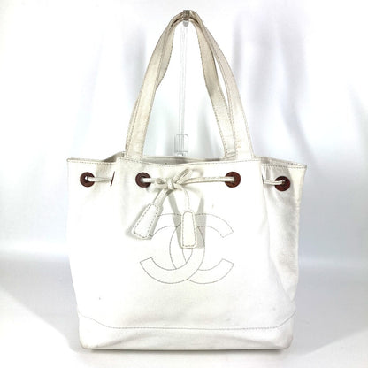 CHANEL Shoulder Bag Caviar skin white vintage CC COCO Mark logo drawstring bag Women Used Authentic