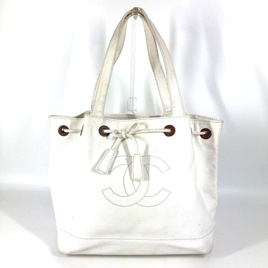 CHANEL Shoulder Bag Caviar skin white vintage CC COCO Mark logo drawstring bag Women Used Authentic